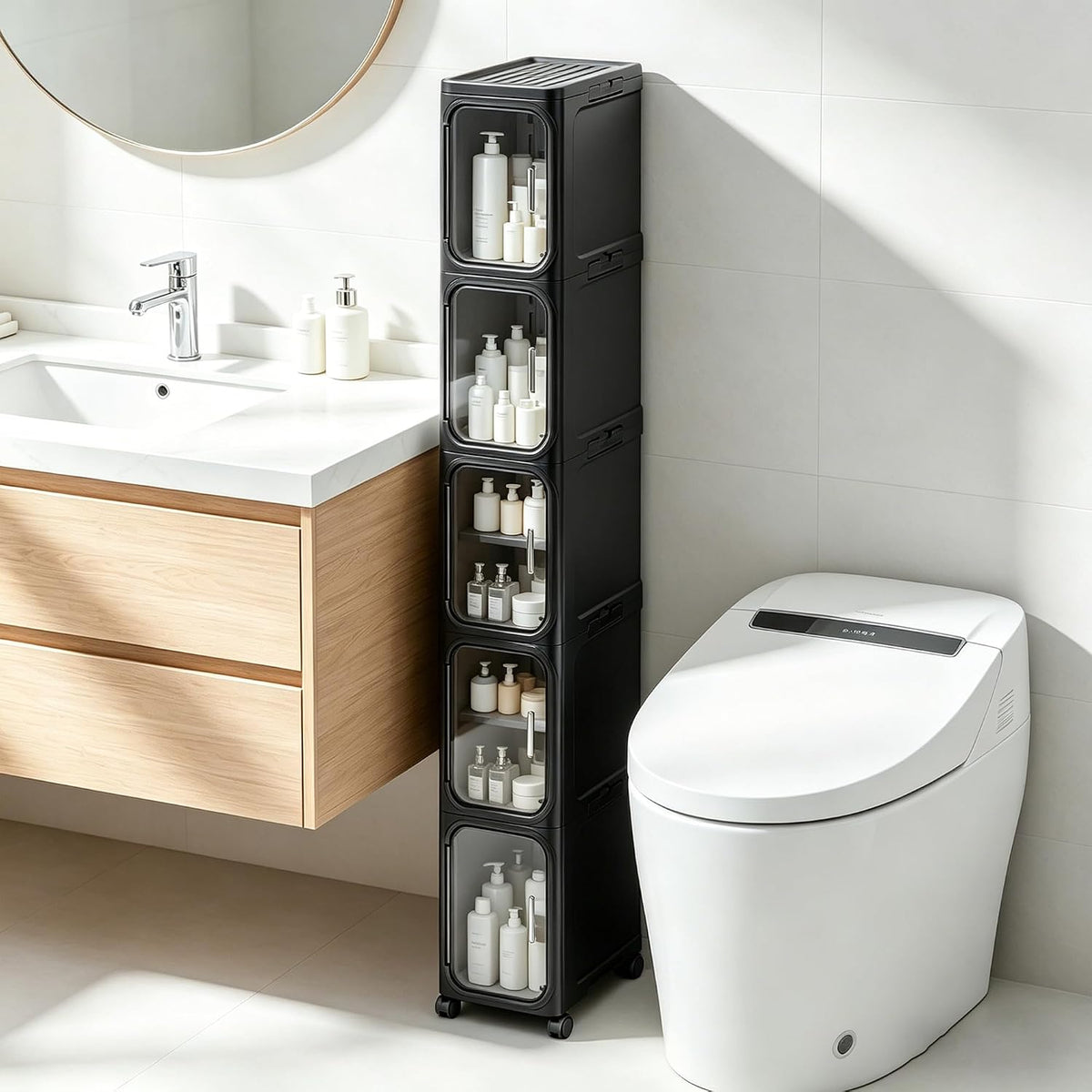 2-Tier Narrow Storage Cabinet Slim Bathroom Skinny Organizer with Wheels