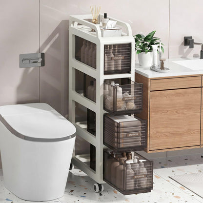 Bathroom Storage with Drawers, 7.87" Wide Slim Cabinet with Wheels