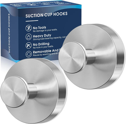 MOTAIPEAK Suction Cup Hooks for Shower, No-Drill, Brushed Nickel 2-Pack