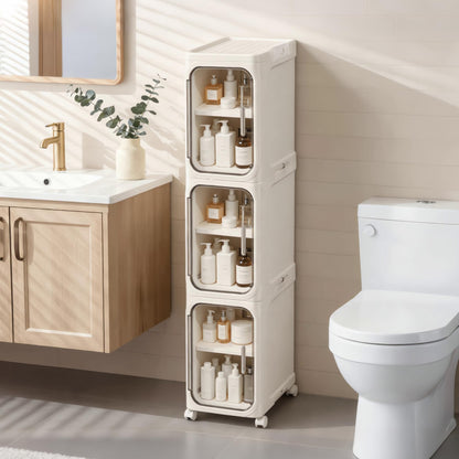 2-Tier Narrow Storage Cabinet Slim Bathroom Skinny Organizer with Wheels