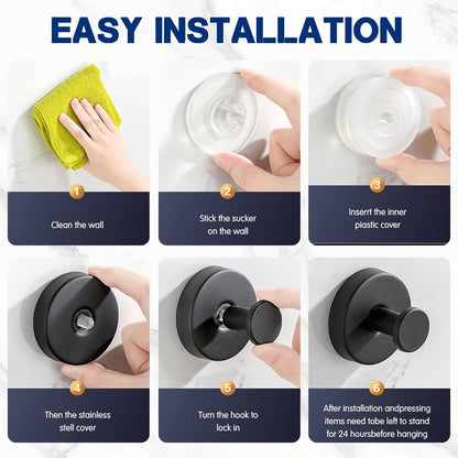 Suction Cup Hooks for Wreaths, 2025 New No Drill Suction Cup Hooks for Shower Hanging Towels, Wreath Hanger for Front Door, Holder for Glass Window Door Bathroom Mirrors (3pcs, Black)