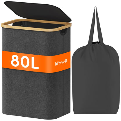 Lifewit 105L Large Laundry Basket with Lid, Removable Bags, Green