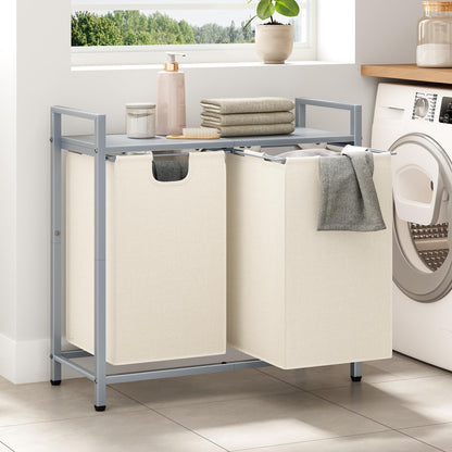 Kitstorack Laundry Basket Organizer, Laundry Hamper with Shelf & 2 Pull-Out Removable Bags, Dirty Clothes Hamper Organizer for Laundry Room Bathroom and Dorm, 2 x 11.8 gallons (44.5L)