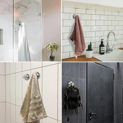 Suction Cup Hooks for Shower - 2 Pack, Matte Black - Stainless Steel, Strong Suction, No Drill, Removable Hanger, Tile Bathroom Kitchen Wall, Glass Door, Mirror Hook Hanging Robe, Towel Holder