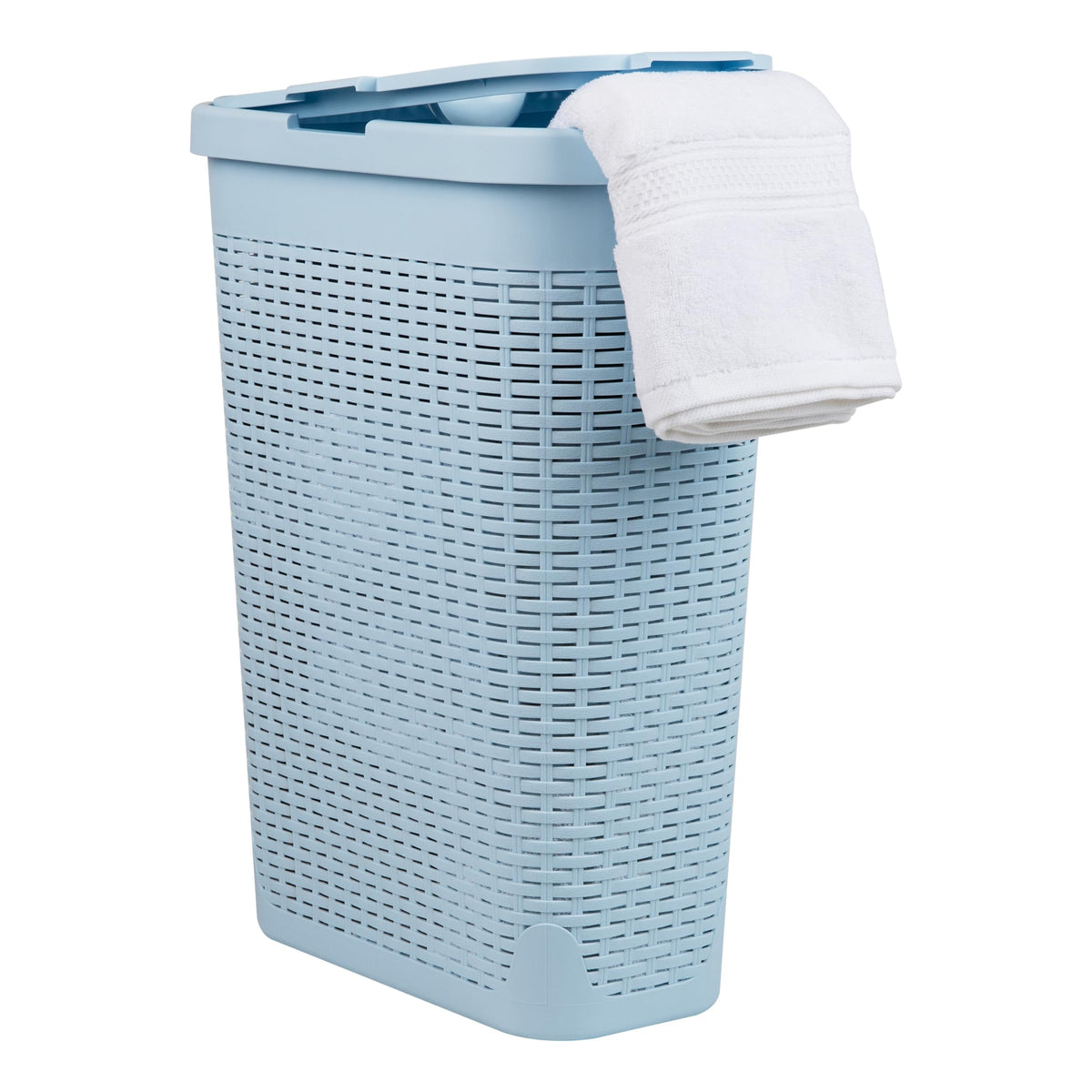 Mind Reader Slim Laundry Hamper with Lid, 40L Clothes Basket, Narrow Tapered Design with Ventilated Cutout Pattern, Plastic, Ivory
