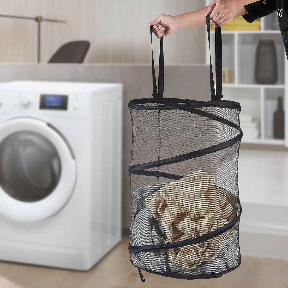 Seiritex Mesh Popup Laundry Hamper 115L Foldable Laundry Basket Extra Large Capacity Collapsible Clothing Storage Basket with Handles 26 H x 18 W x 18 L (Black)