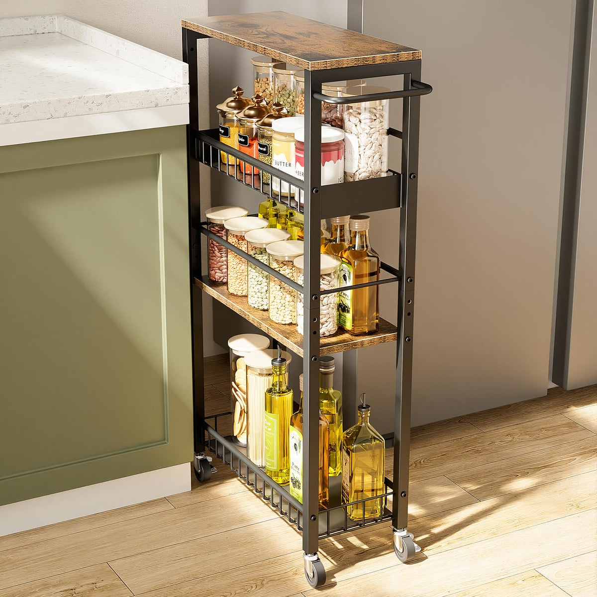 6 Tier Slim Storage Cart, Narrow Rolling Cart with Wheels, 6in(W)