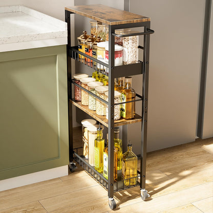 6 Tier Slim Storage Cart, Narrow Rolling Cart with Wheels, 6in(W)