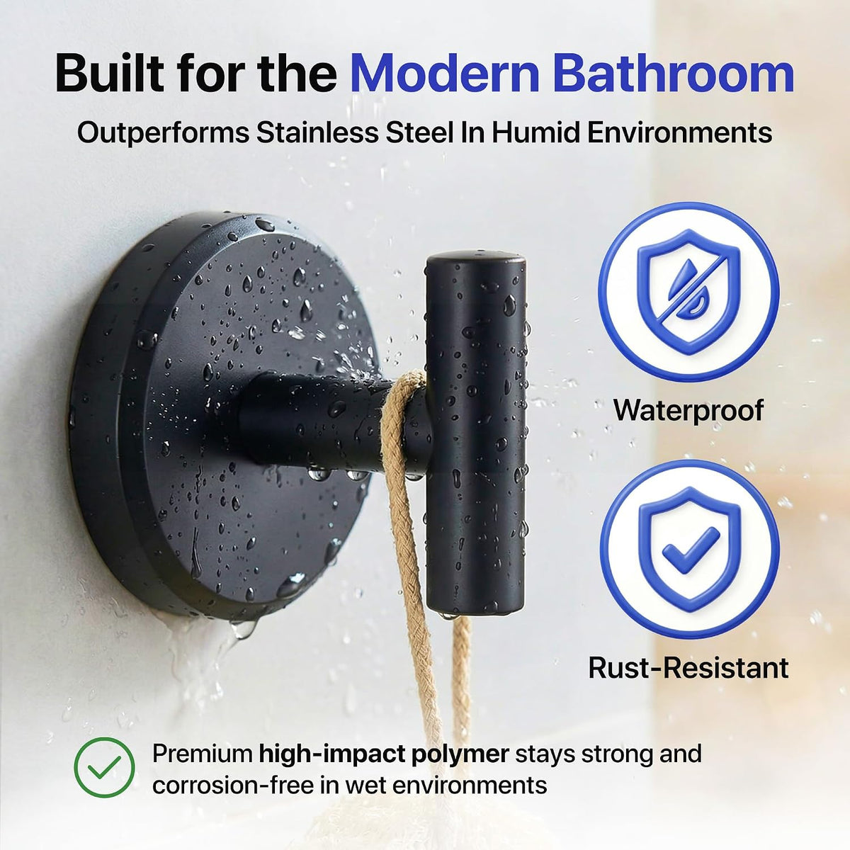 HOME SO Suction Cup Hooks for Bathroom Towel Holder T-Shape 2-Pack Black