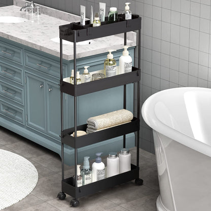 SPACELEAD Slim Storage Cart 4 Tier,Bathroom Organizer Rolling Utility,Mobile Shelving Unit Slide Out for Office, Kitchen, Laundry Room & Narrow Places,Pink