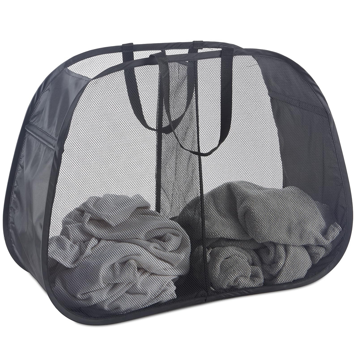 Seiritex Mesh Popup Laundry Hamper 115L Foldable Laundry Basket Extra Large Capacity Collapsible Clothing Storage Basket with Handles 26 H x 18 W x 18 L (Black)