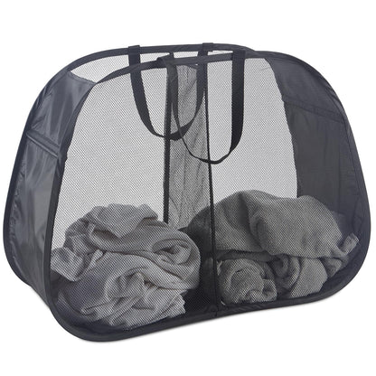 Seiritex Mesh Popup Laundry Hamper 115L Foldable Laundry Basket Extra Large Capacity Collapsible Clothing Storage Basket with Handles 26 H x 18 W x 18 L (Black)
