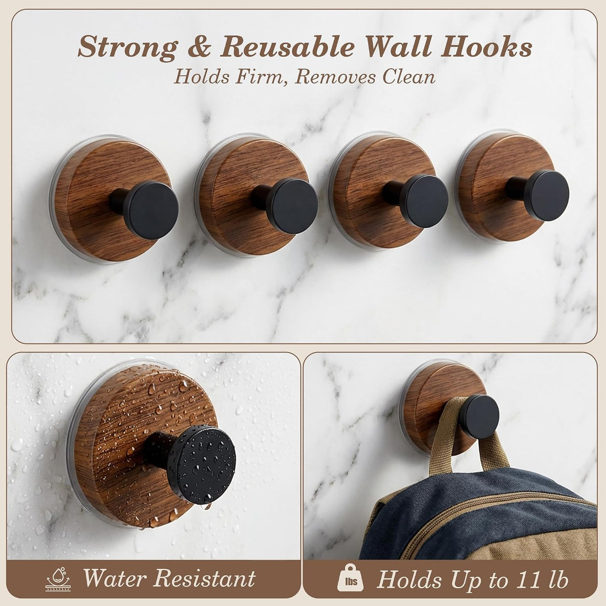 Suction Cup Hooks for Shower, No Drill Adhesive Rustic Bathroom Towel Hooks