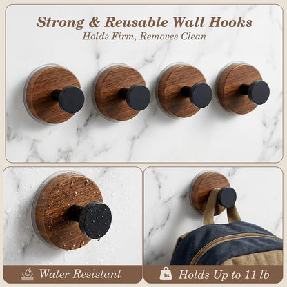 Suction Cup Hooks for Shower, No Drill Adhesive Rustic Bathroom Towel Hooks