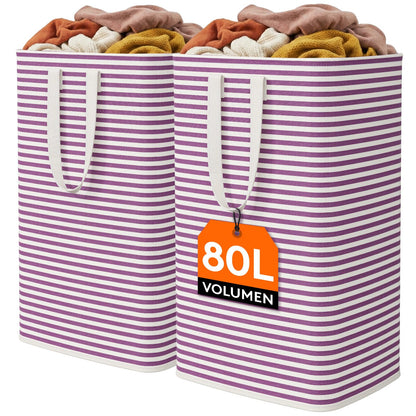 Lifewit 80L Large Laundry Baskets, Laundry Hampers Bags, 2 Pack, Grey&Pink