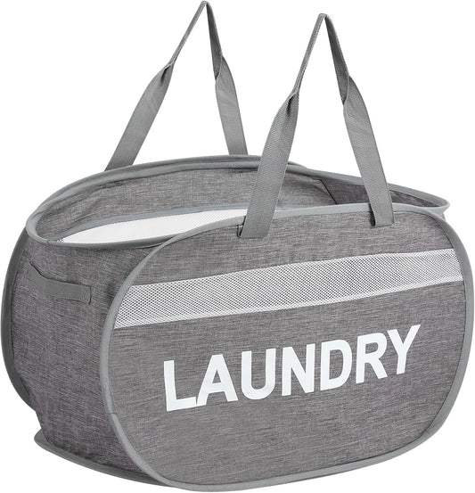 Collapsible Laundry Baskets, Foldable Clothes Hamper with Reinforced Handles, Sturdy Pop Up Hampers for Laundry, Tear Proof & Easy to Carry Laundry Hamper for Home, Apartment, Dorm, Travel Grey