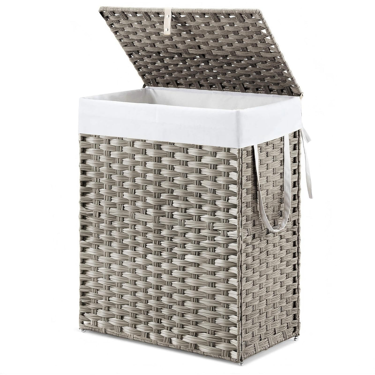 DUMOS Laundry Basket with Lid, 65L Wicker Laundry Hampers, Goose Yellow