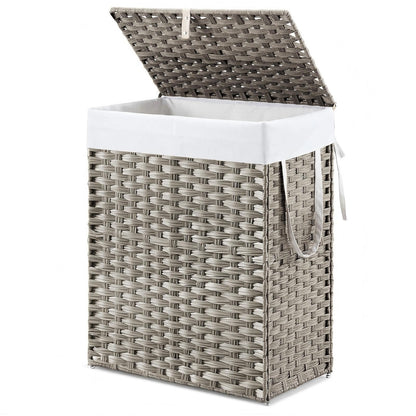 DUMOS Laundry Basket with Lid, 65L Wicker Laundry Hampers, Goose Yellow
