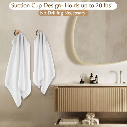 Suction Cup Hooks for Shower, Bathroom, Glass Door, Mirror, Tile - Loofah, Towel, Coat, Robe for Hanging up to 15 lbs – Brushed Gold, Matte Chrome Nickel, Black - 2 pack (Brushed Gold)