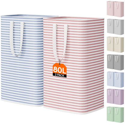 Lifewit 80L Large Laundry Baskets, Laundry Hampers Bags, 2 Pack, Grey