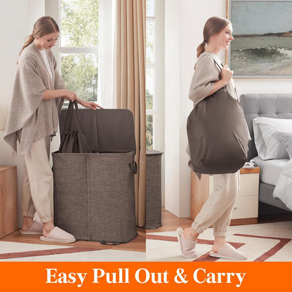 Lifewit Double Laundry Hamper with Lid, Removable Laundry Bags, Brown