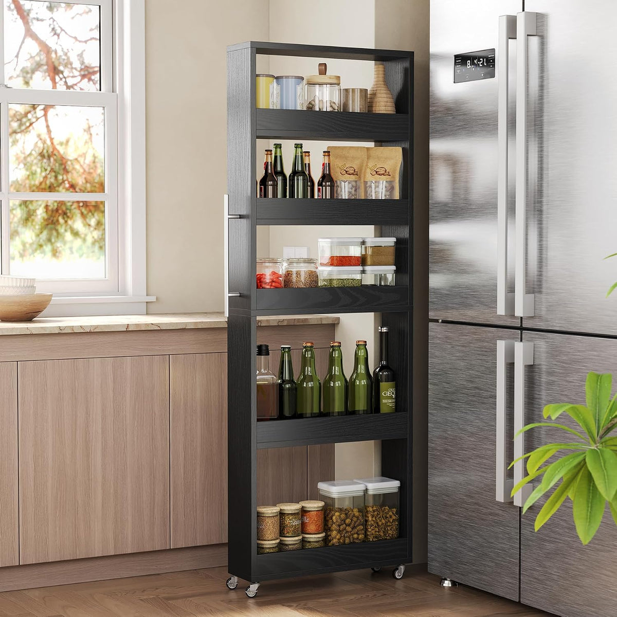 63-Inch Slim Storage Cart on Wheels, 5-Tier Tall Mobile Shelf Organizer
