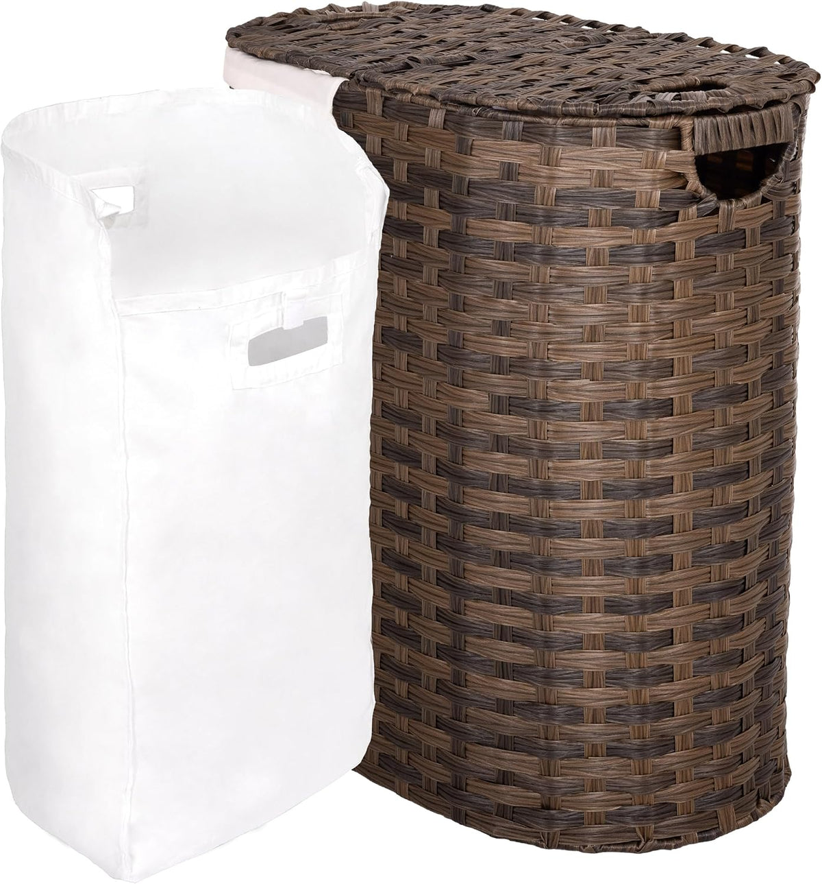 Seville Classics Premium Handwoven Portable Laundry Bin Basket with Carrying Handles, Household Storage for Clothes, Linens, Sheets, Mocha Brown, Oval Hamper