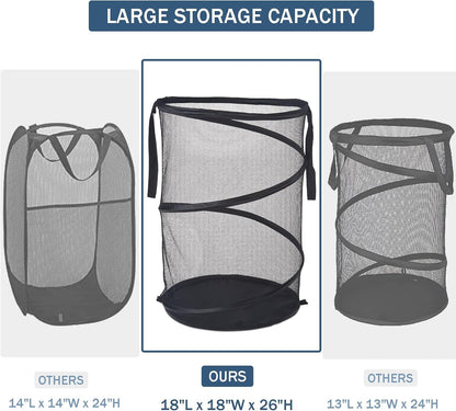 Seiritex Mesh Popup Laundry Hamper 115L Foldable Laundry Basket Extra Large Capacity Collapsible Clothing Storage Basket with Handles 26 H x 18 W x 18 L (Black)