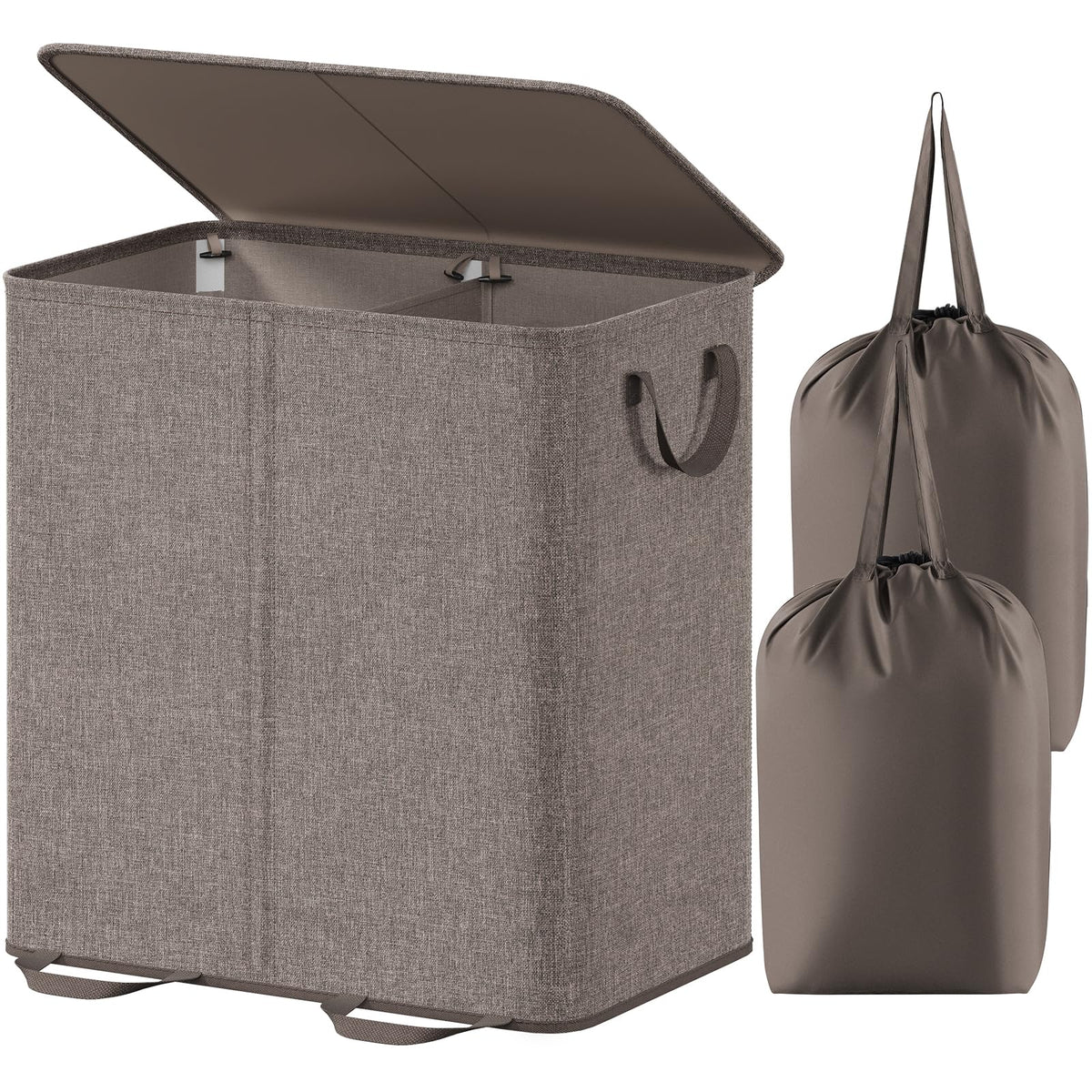 Lifewit Double Laundry Hamper with Lid, Removable Laundry Bags, Brown