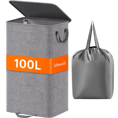 Lifewit Double Laundry Hamper with Lid, Removable Laundry Bags, Beige