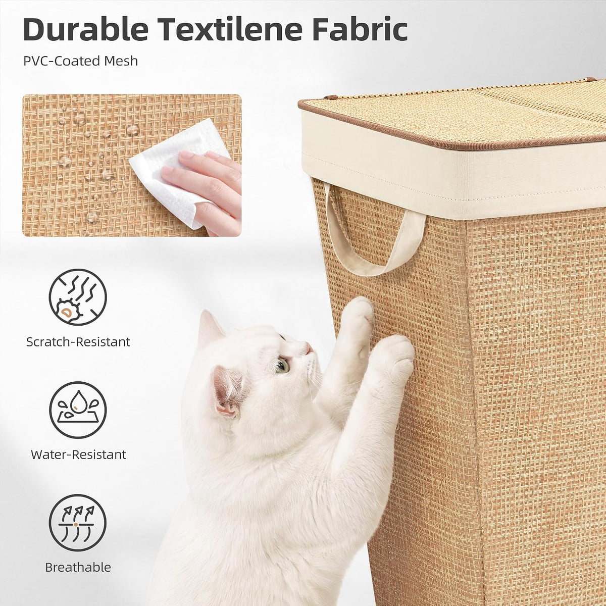 STORAGE MANIAC 90L Laundry Hamper with Lid Laundry Basket, Rattan Beige