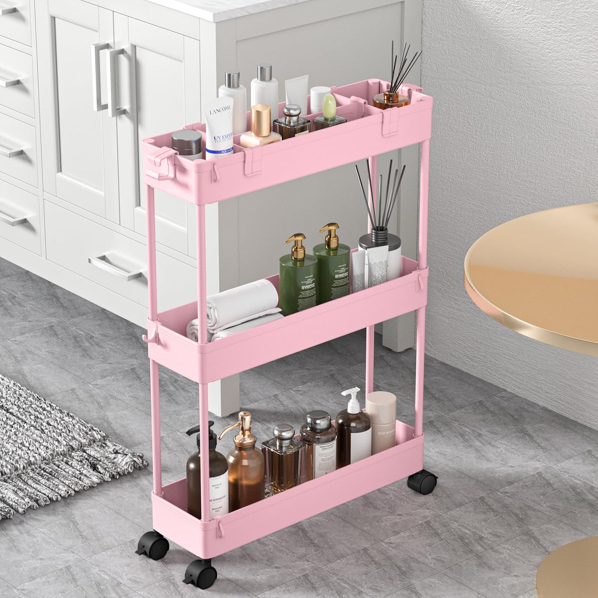 2 Pack 3 Tier Slim Storage Cart, Bathroom Rolling Utility Organizer