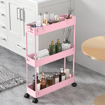 SPACELEAD Slim Storage Cart 3 Tier,Bathroom Organizer Rolling Utility, Mobile Shelving Unit Slide Out for Office, Kitchen, Laundry Room & Narrow Places,White