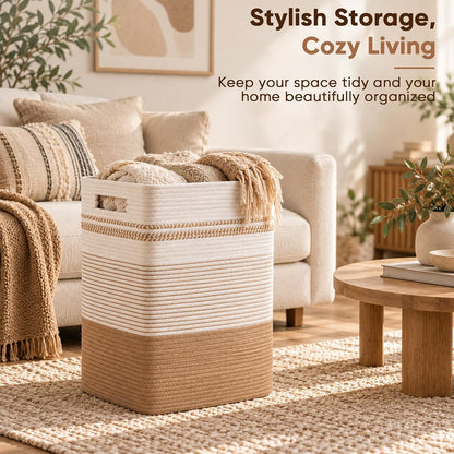 80L Large Cotton Rope Laundry Basket for Bedroom & Laundry Room, Tall Clothes Hamper with Sturdy Handles, Neutral Storage Bin Capable of Holding Blankets and Toys