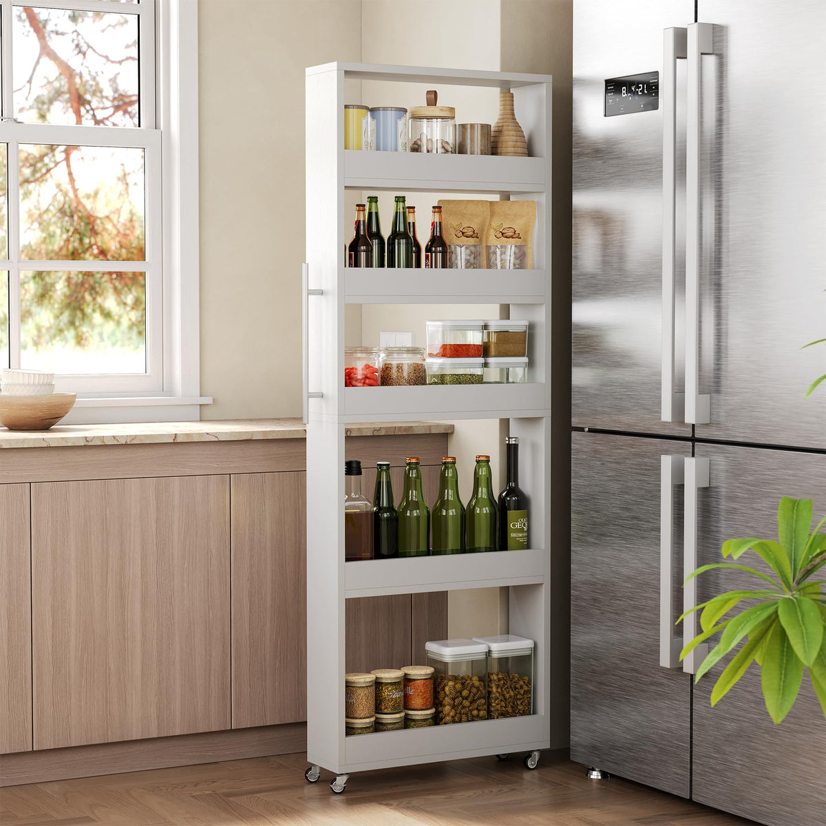 63-Inch Slim Storage Cart on Wheels, 5-Tier Tall Mobile Shelf Organizer