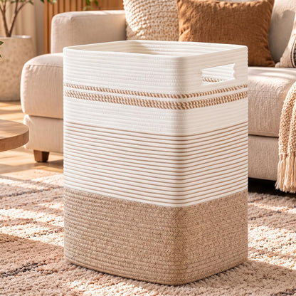 80L Large Cotton Rope Laundry Basket for Bedroom & Laundry Room, Tall Clothes Hamper with Sturdy Handles, Neutral Storage Bin Capable of Holding Blankets and Toys