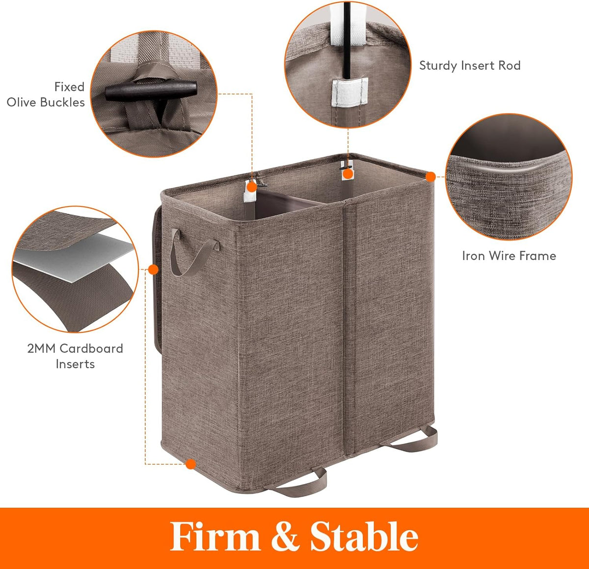 Lifewit Double Laundry Hamper with Lid, Removable Laundry Bags, Brown