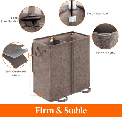 Lifewit Double Laundry Hamper with Lid, Removable Laundry Bags, Brown