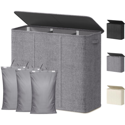Lifewit Double Laundry Hamper with Lid, Removable Laundry Bags, Brown