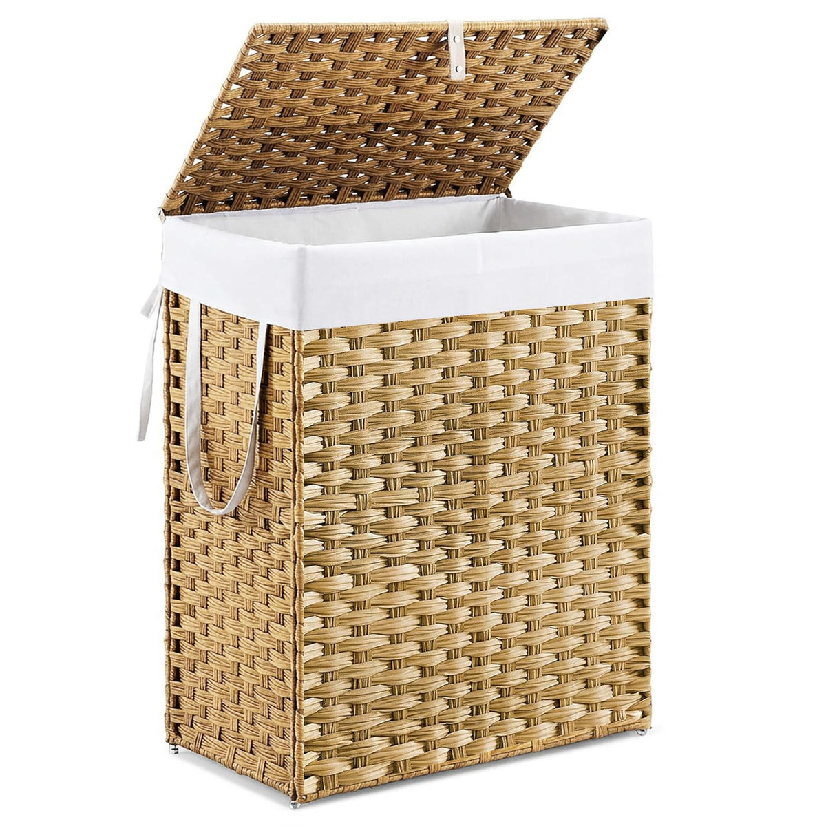 DUMOS Laundry Basket with Lid, 65L Wicker Laundry Hampers, Goose Yellow