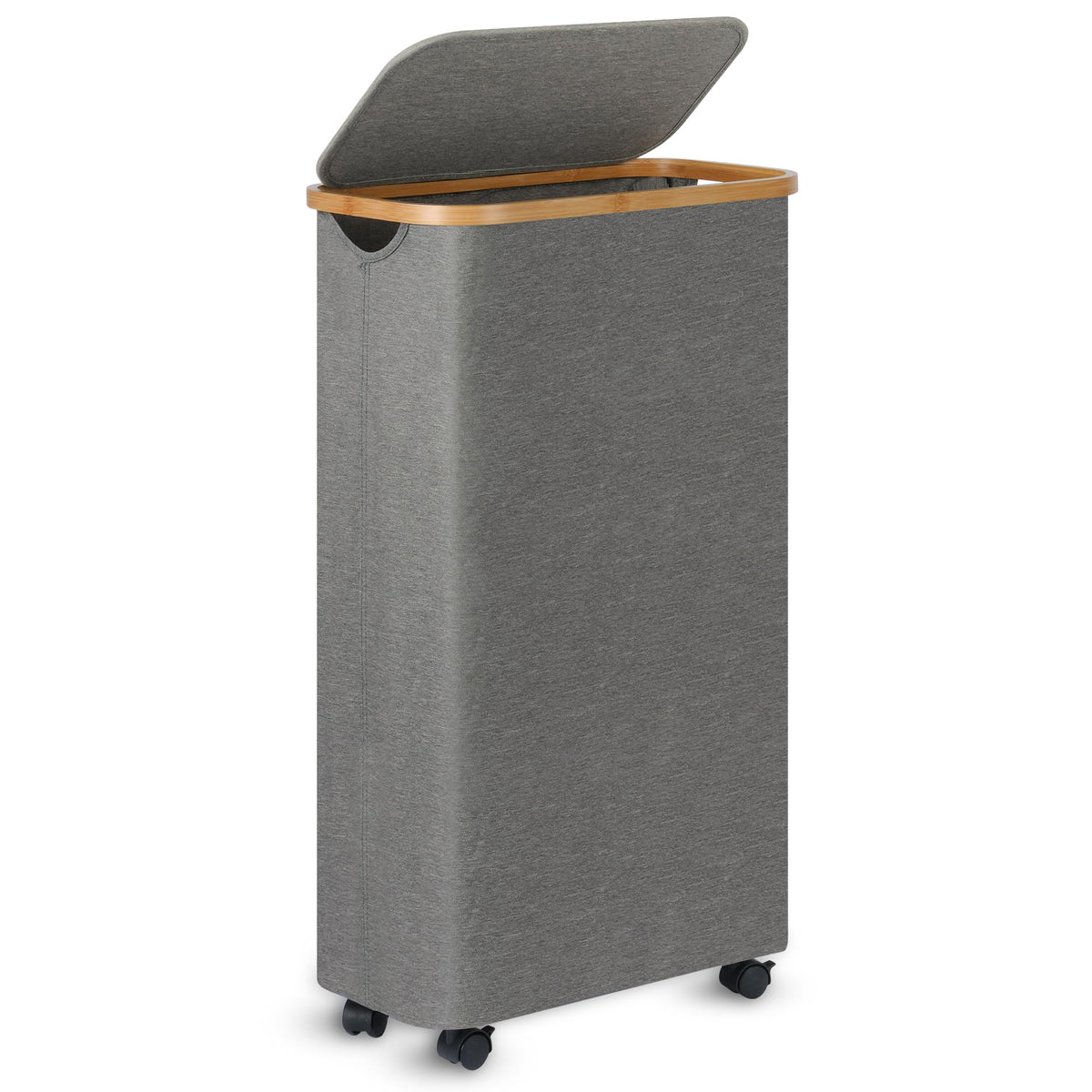 Slim Laundry Hamper,Narrow laundry Hamper with Lid,60L Hamper for Laundry,Dirty Cloth Hamper with Bamboo Handle for Towels, Clothes Organizing,Beige