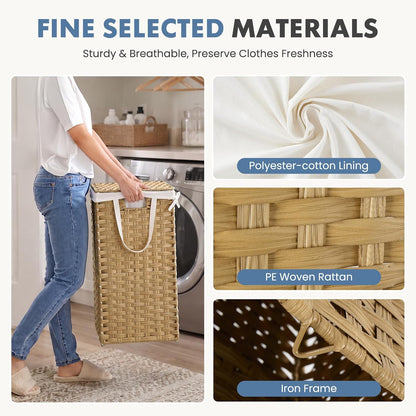 DUMOS Laundry Basket with Lid, 65L Wicker Laundry Hampers, Goose Yellow