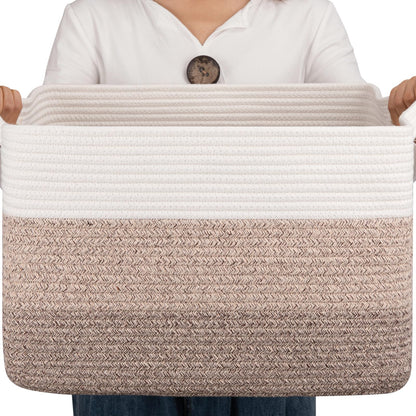 OIAHOMY Blanket Basket Laundry Basket Dog Toy Basket 75L Gradient Brown