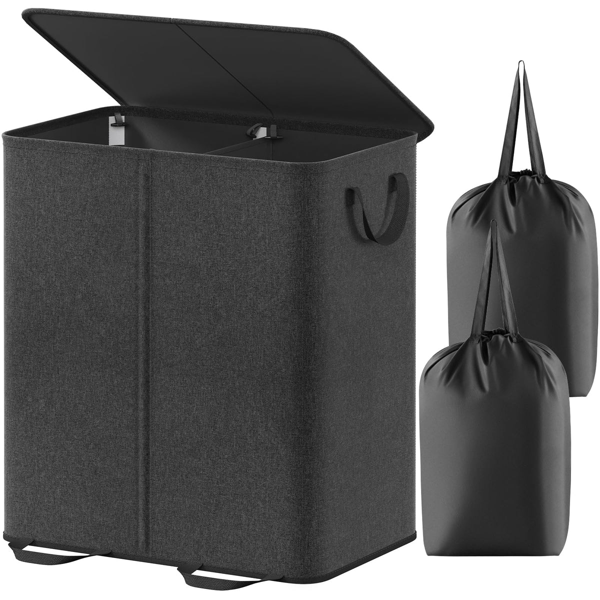 Lifewit Double Laundry Hamper with Lid, Removable Laundry Bags, Brown