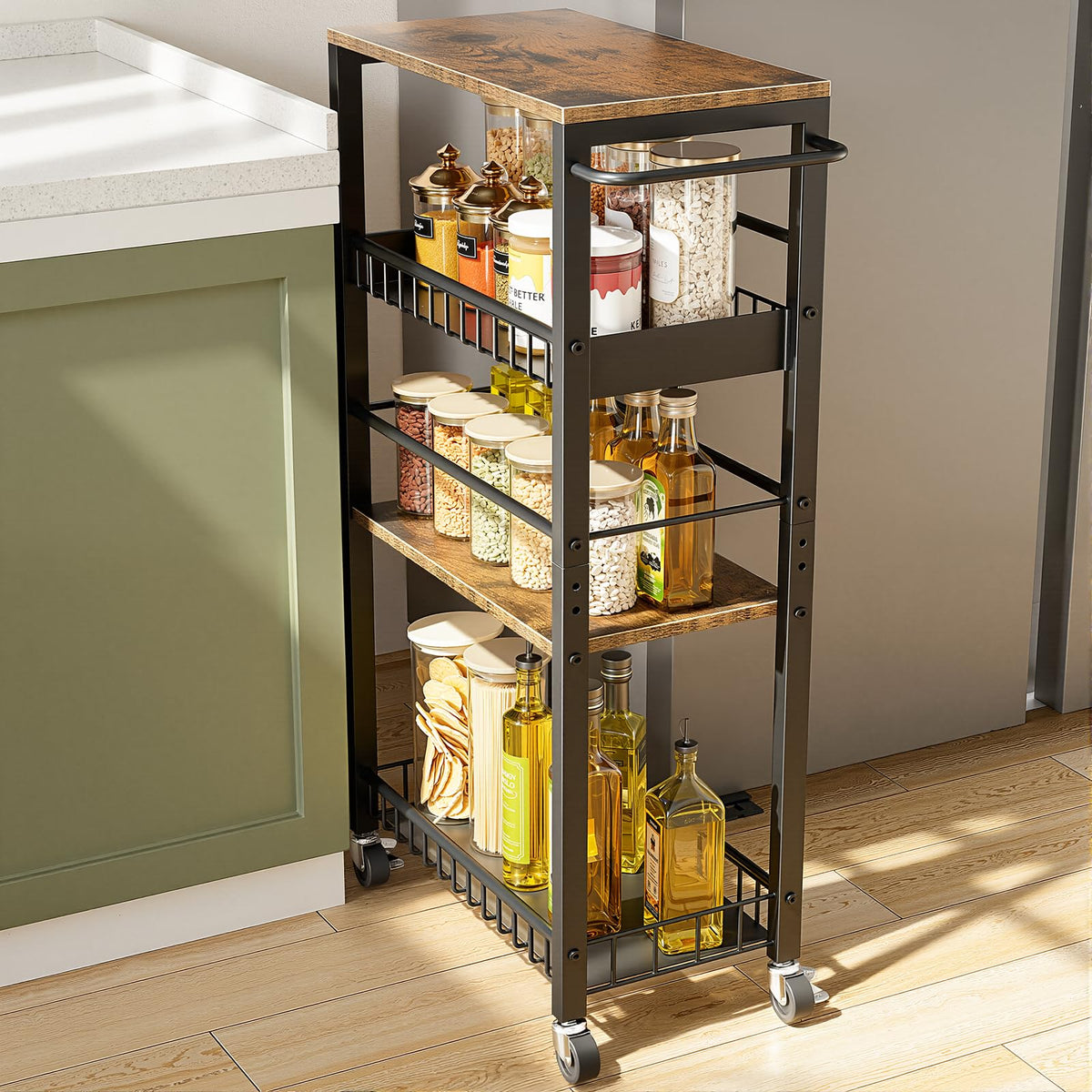6 Tier Slim Storage Cart, Narrow Rolling Cart with Wheels, 6in(W)
