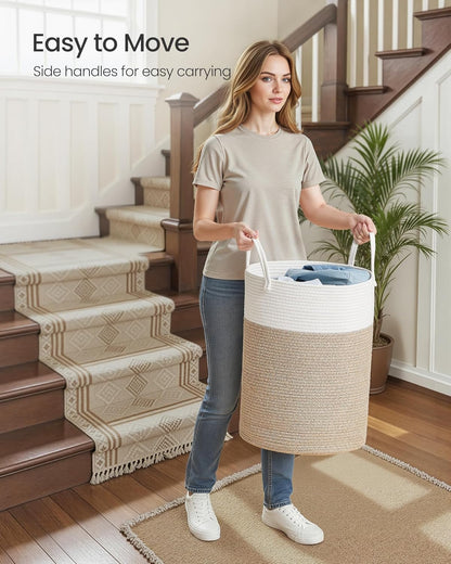 SONGMICS Laundry Hamper, Cotton Rope Basket with Handles, 15.8 Gallons