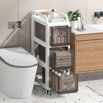 Bathroom Storage with Drawers, 7.87" Wide Slim Cabinet with Wheels