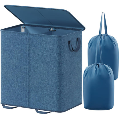 Lifewit Double Laundry Hamper with Lid, Removable Laundry Bags, Brown
