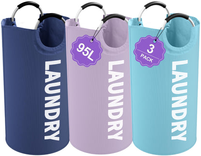 95L Large Laundry Basket with Handles, Foldable Clothes Hampers Stand Up Well, Waterproof Dirty Clothes Hamper, Rugged Laundry Basket for Flat, Dorm, Hotel, Pink