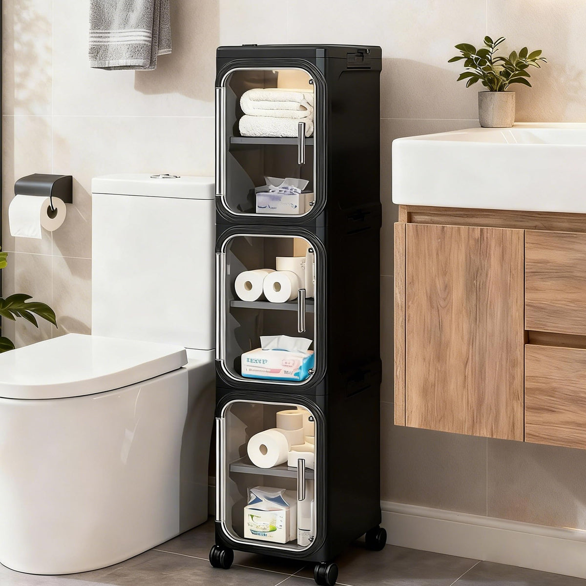 Narrow Slim Bathroom Storage Cabinet with Wheels, 4-Tier White